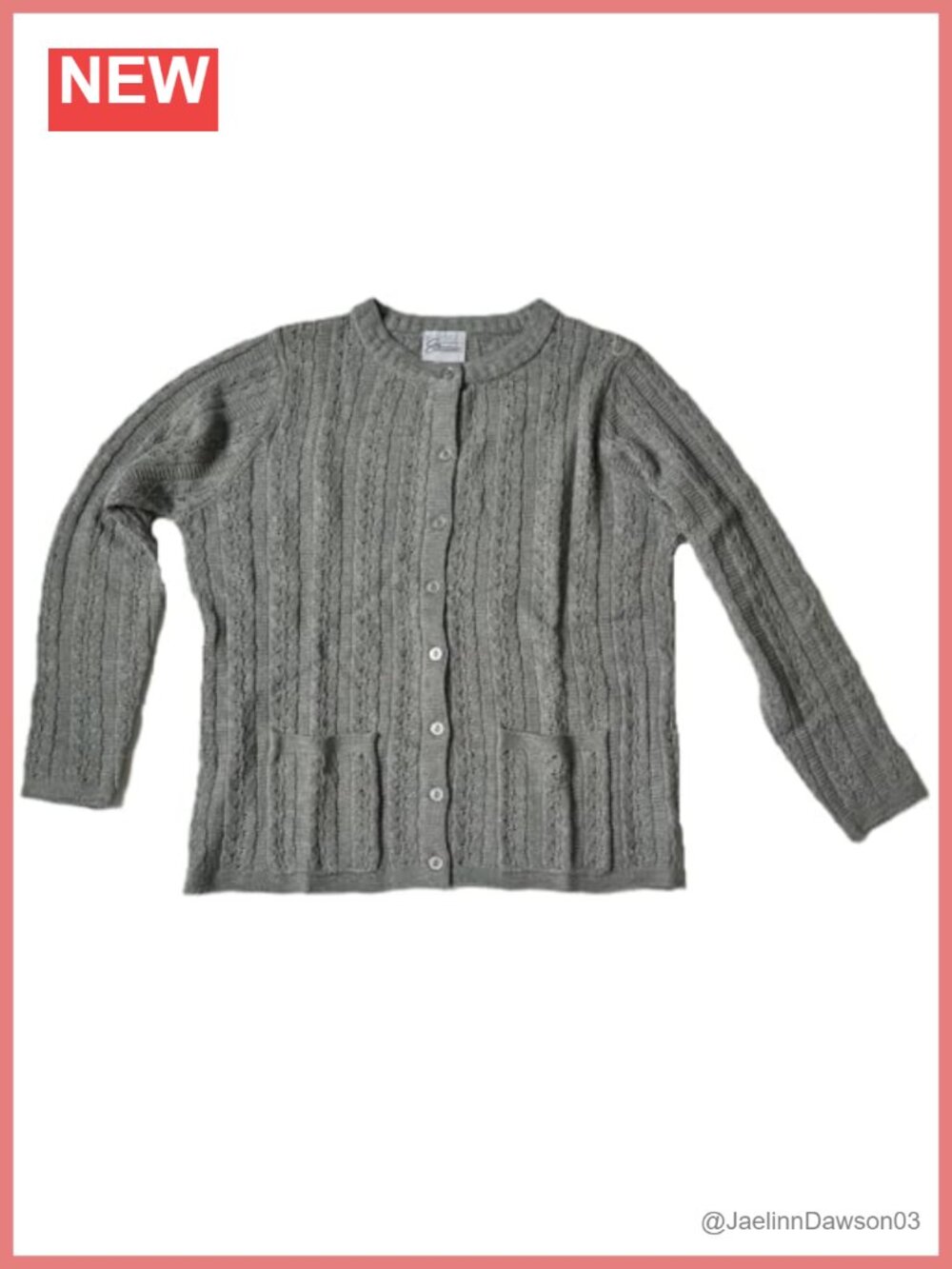 Cable Stitch Cardigan Sweater Button Crew Neck Long Sleeve Acrylic Knit